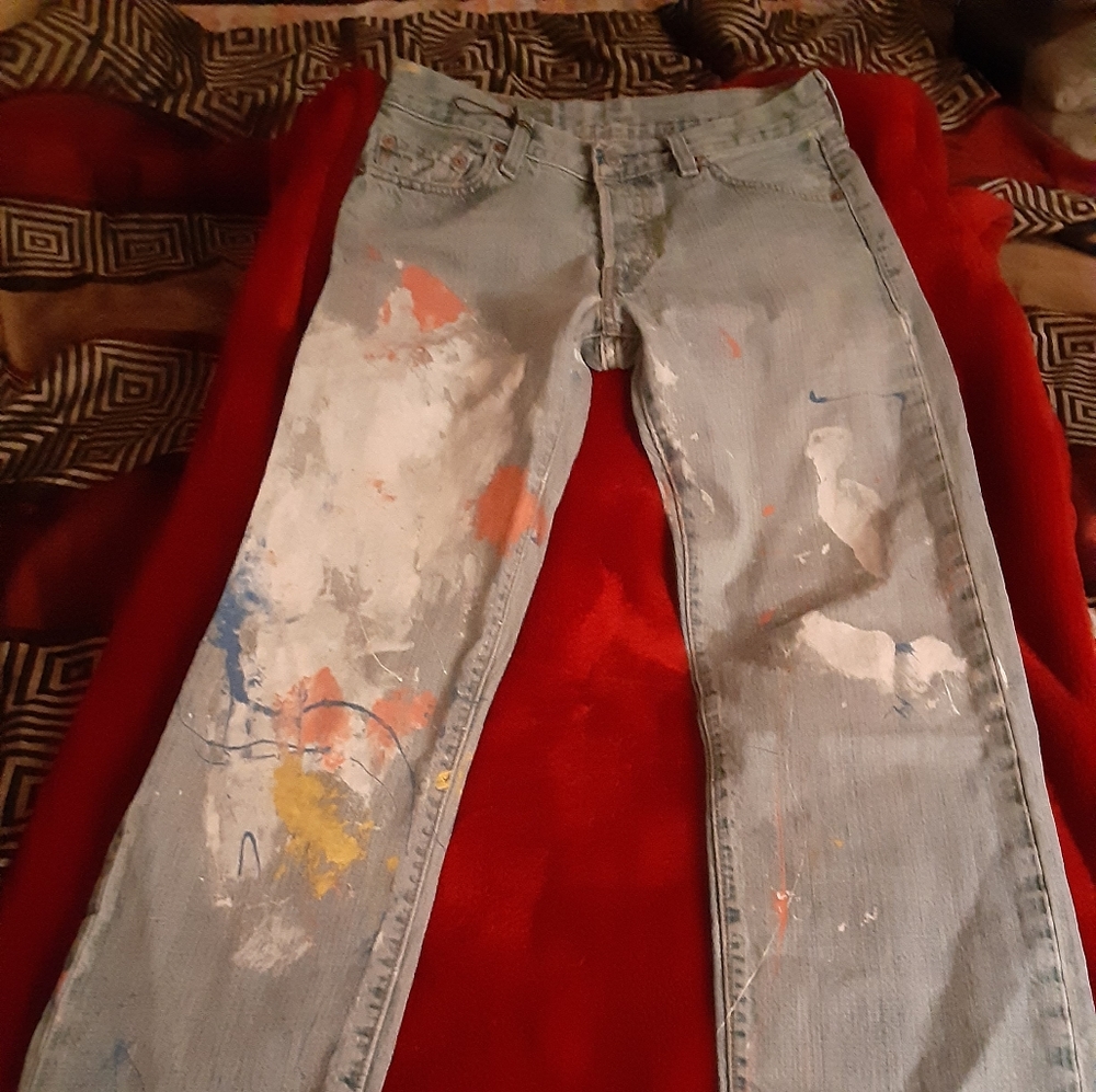 vintage levis 501 paint splatter jeans